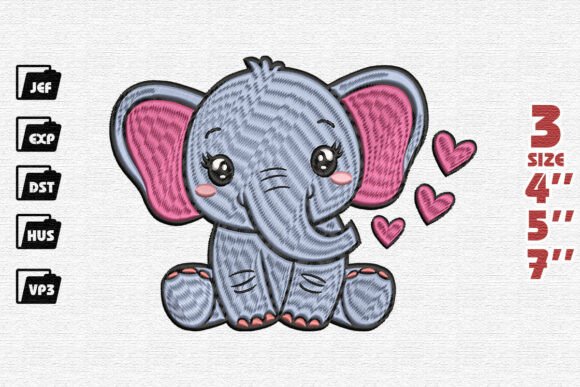 Cute Baby Elephant with Hearts Embroidery Design Review