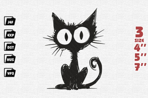 Review: Scruffy Black Cat Sketch Embroidery Design